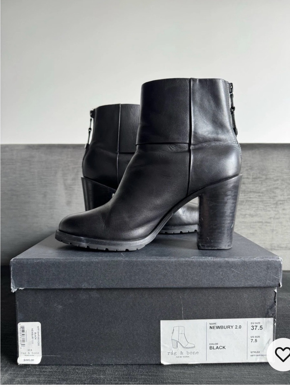 Rag & Bone Newbury 2.0 Black Leather Ankle Booties US 7.5 EU 37.5